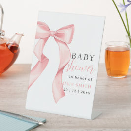 Pink Bow Baby Dusche Einladung, rosa Coquette Sockelschild