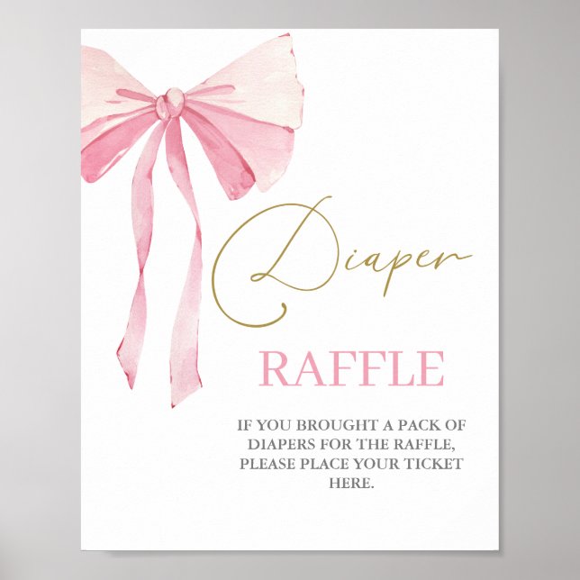 Pink Bow Baby Dusche Girl Diaper Raffle-Zeichen Poster (Vorne)