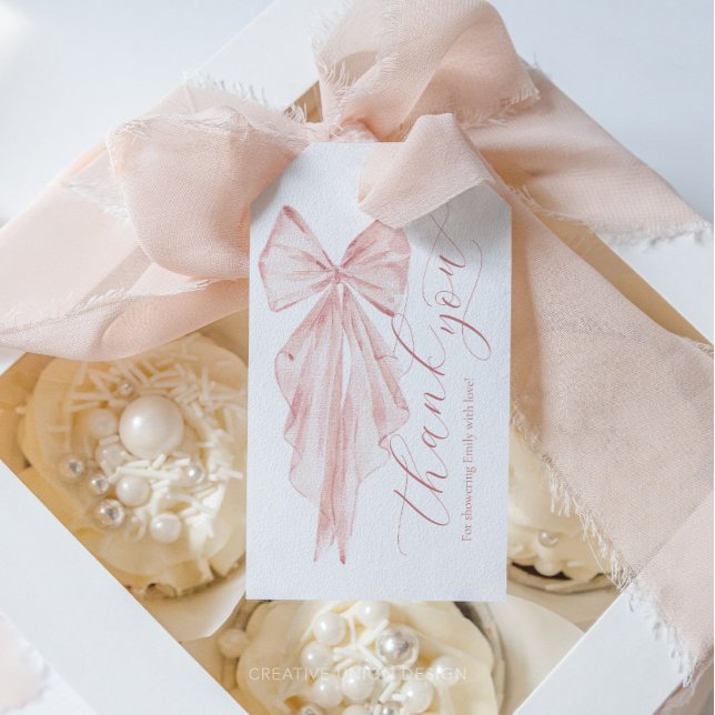 Pink Bow Baby Dusche Minimalistisch Gefallen Geschenkanhänger (Girl Baby Shower, Pink Bow, Rustic Baby Shower, Boho Baby Shower, Watercolor Pink Bow, Elegant)