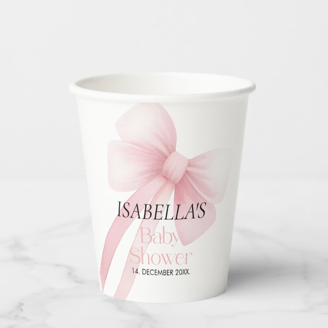 Pink Bow Baby Dusche Pappbecher (Vorderseite)