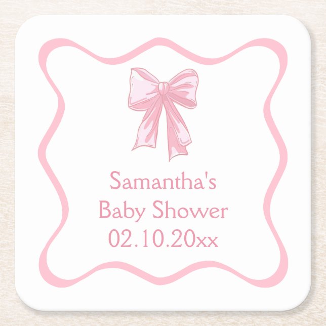 Pink Bow Baby Dusche Rechteckiger Pappuntersetzer (Vorderseite)