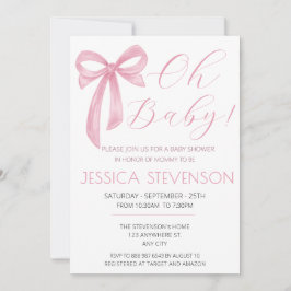 Pink Bow Baby Dusche Rosa Wasserfarbe Einladung