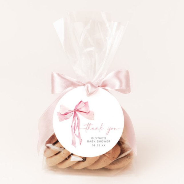 Pink Bow Baby Dusche Runde Gefallen Blush Ribbon Geschenkanhänger (Von Creator hochgeladen)