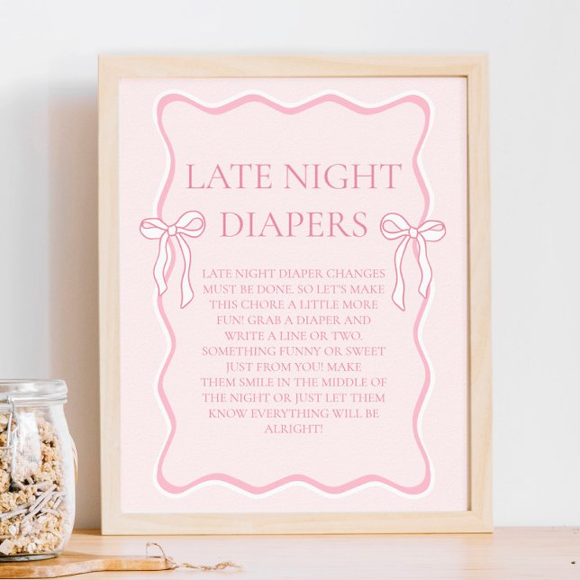 Pink Bow Baby Dusche Spate Night Diapers Party Gam Poster (Von Creator hochgeladen)