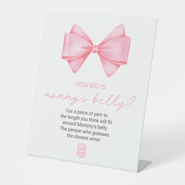 Pink Bow Baby Dusche wie groß ist Mama's Bauch Sockelschild (Vorderseite)