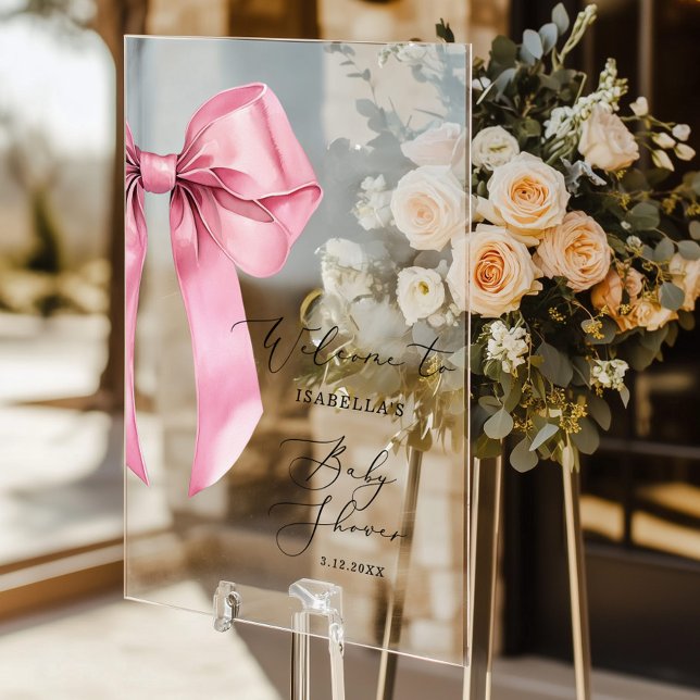 Pink Bow Baby Dusche Willkommen Acrylschild (Von Creator hochgeladen)