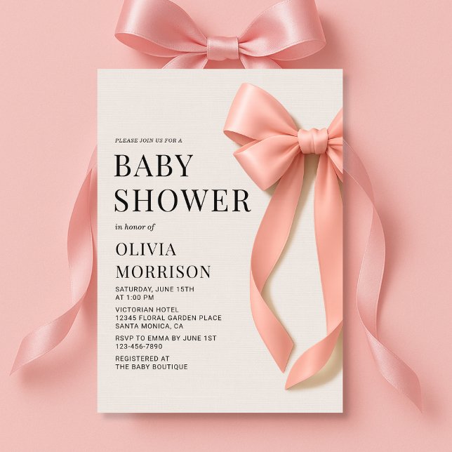 Pink Bow Baby Girl Baby Shower Einladung (Von Creator hochgeladen)