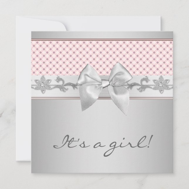 Pink Bow Baby Girl Dusche Einladung (Vorderseite)