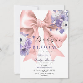 Pink Bow Baby in Bloom Baby Dusche Lila florale Einladung