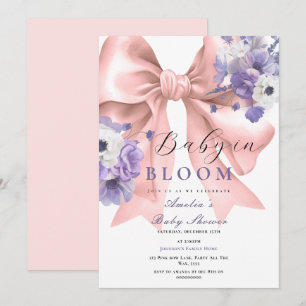 Pink Bow Baby in Bloom Baby Dusche Lila florale Einladung