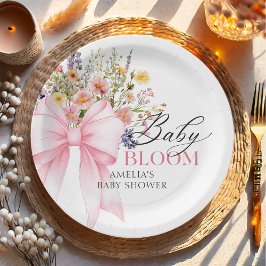 Pink Bow Baby in Bloom Baby Dusche Pappteller