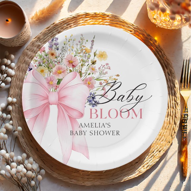 Pink Bow Baby in Bloom Baby Dusche Pappteller (Von Creator hochgeladen)