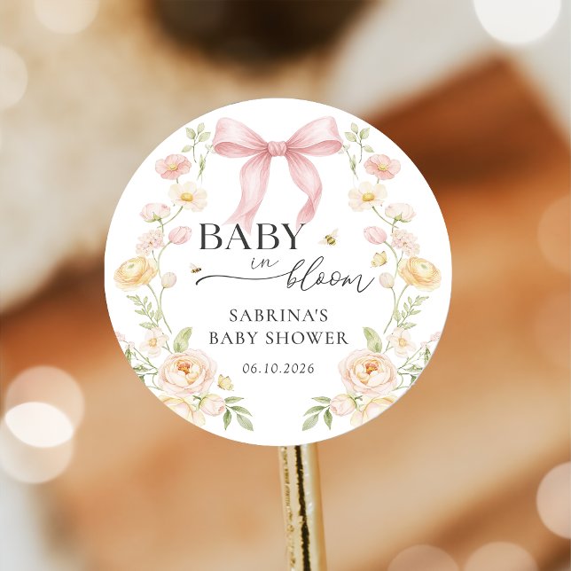 Pink Bow Baby In Bloom Baby Shower Sticker (Von Creator hochgeladen)
