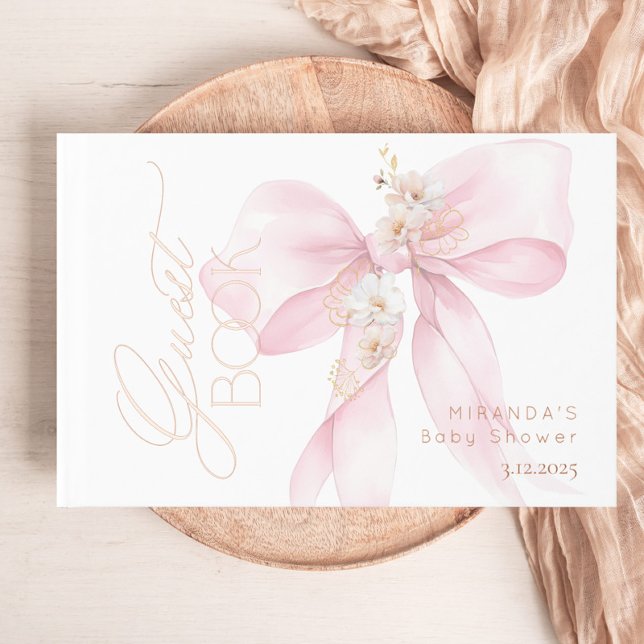 Pink Bow Baby in Bloom Bloral Baby Dusche Gästebuch (Von Creator hochgeladen)