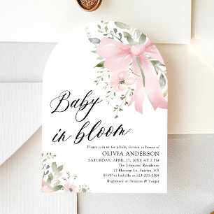Pink Bow Baby in Bloom Floral Baby Shower Arch Einladung