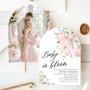 Pink Bow Baby in Bloom Floral Baby Shower Arch Einladung