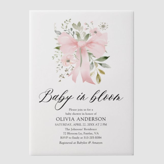 Pink Bow Baby in Bloom Floral Girl Babydusche (Vorderseite)