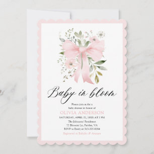 Pink Bow Baby in Bloom Floral Girl Babydusche Einladung
