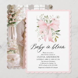 Pink Bow Baby in Bloom Floral Girl Babydusche Einladung