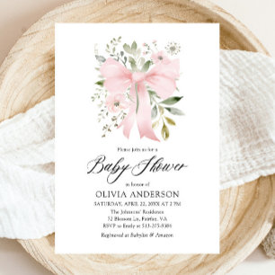 Pink Bow Baby in Bloom Floral Girl Babydusche Einladung