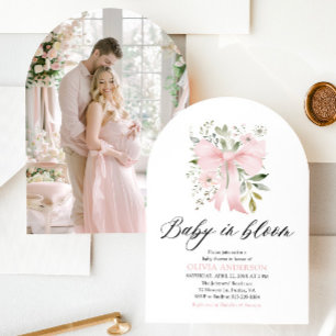 Pink Bow Baby in Bloom Floral Girl Babydusche Einladung