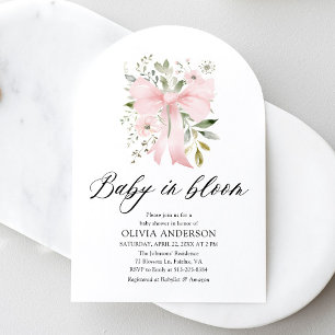 Pink Bow Baby in Bloom Floral Girl Babydusche Einladung