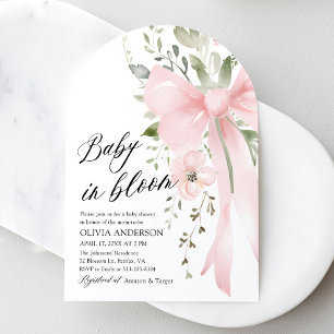 Pink Bow Baby in Bloom Floral Girl Babydusche Einladung