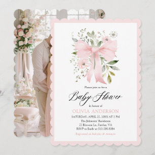 Pink Bow Baby in Bloom Floral Girl Babydusche Einladung