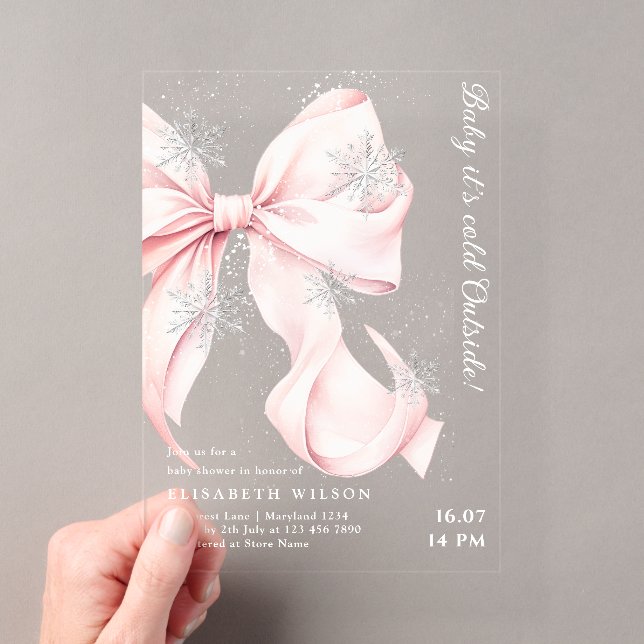 Pink Bow Baby It's Cold Outside Baby Shower Acryleinladungen (Insitu (Handheld))