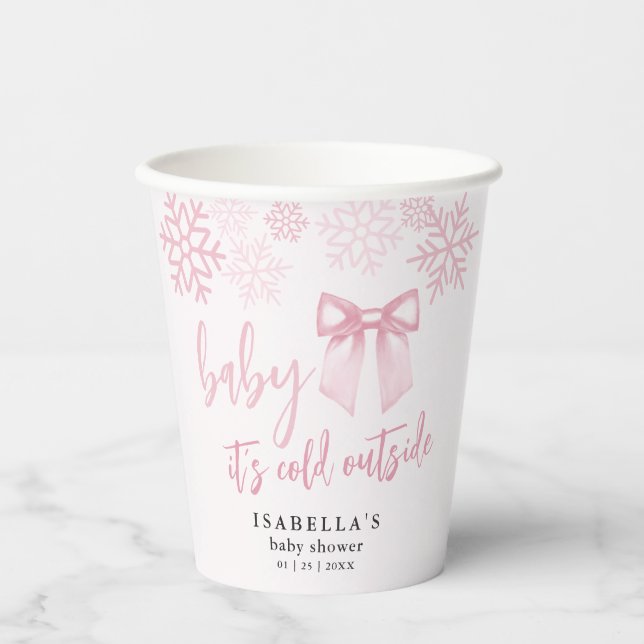 Pink Bow Baby Its Cold Outside Baby Shower Pappbecher (Vorderseite)