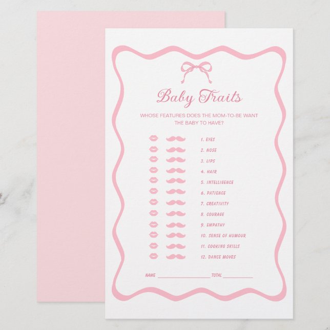 Pink Bow Baby Shower Baby Tracks Spiel (Vorne/Hinten)