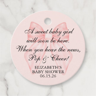 Pink Bow Baby Shower Coquette Champagne Geschenkanhänger