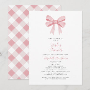 Pink Bow Baby Shower Coquette Girl Elegante Gingha Einladung