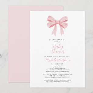 Pink Bow Baby Shower Coquette Girly Elegante Paste Einladung