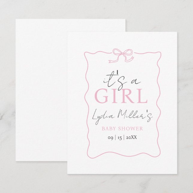 Pink Bow Baby Shower Einladung, Girl Baby Dusche (Vorne/Hinten)