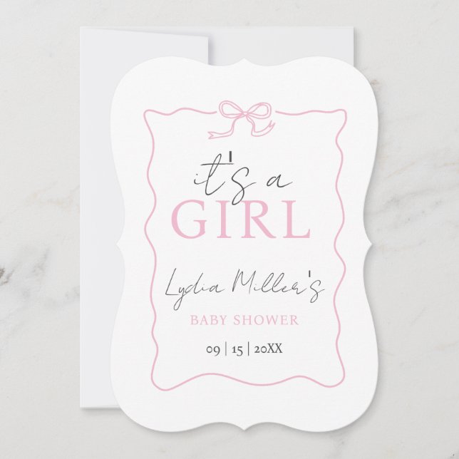 Pink Bow Baby Shower Einladung, Girl Baby Dusche (Vorderseite)