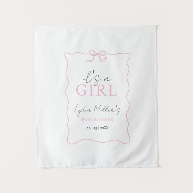Pink Bow Baby Shower Einladung, Girl Baby Dusche Wandteppich (Vorderseite)
