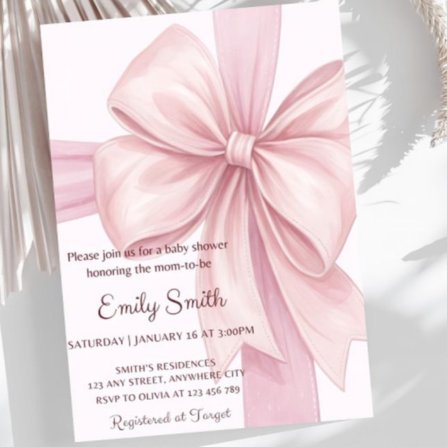 Pink Bow Baby Shower Einladung Vorlage Pink Ribb (Von Creator hochgeladen)