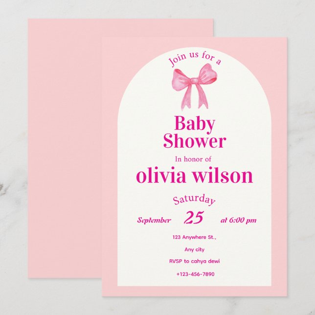 Pink Bow Baby Shower.elegant baby shower. Einladung (Vorne/Hinten)