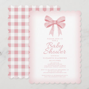 Pink Bow Baby Shower Elegante Girly Gingham Karo Einladung