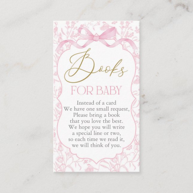 Pink Bow Baby Shower Girl Book Begleitkarte (Vorderseite)