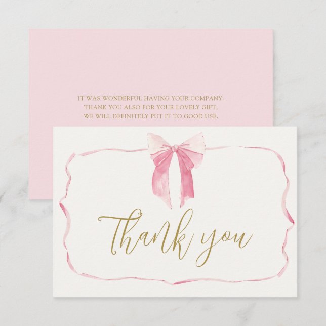 Pink Bow Baby Shower Girl Danke Karte (Vorne/Hinten)