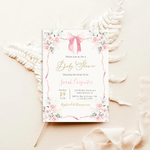 Pink Bow Baby Shower Girl Einladung