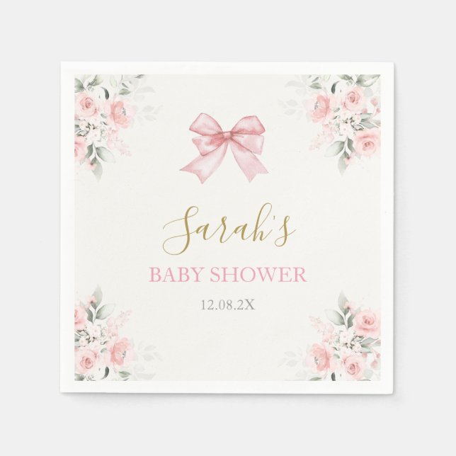 Pink Bow Baby Shower Girl Serviette (Vorderseite)