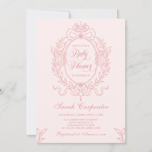 Pink Bow Baby Shower Girl Vintag Frame Einladung (Vorderseite)