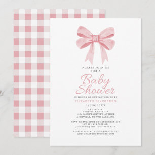 Pink Bow Baby Shower Girly Coquette Gingham Karo Einladung