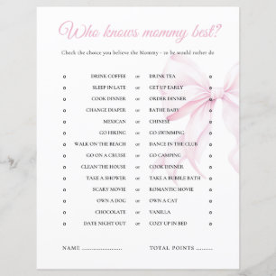 Pink Bow Baby Shower kennt Mommy Best Game