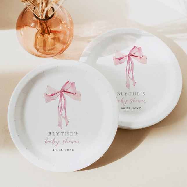 Pink Bow Baby Shower Paper Plate Girl Blush Ribbon Pappteller (Von Creator hochgeladen)
