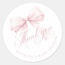 Pink Bow Baby Shower Thank You Runder Aufkleber