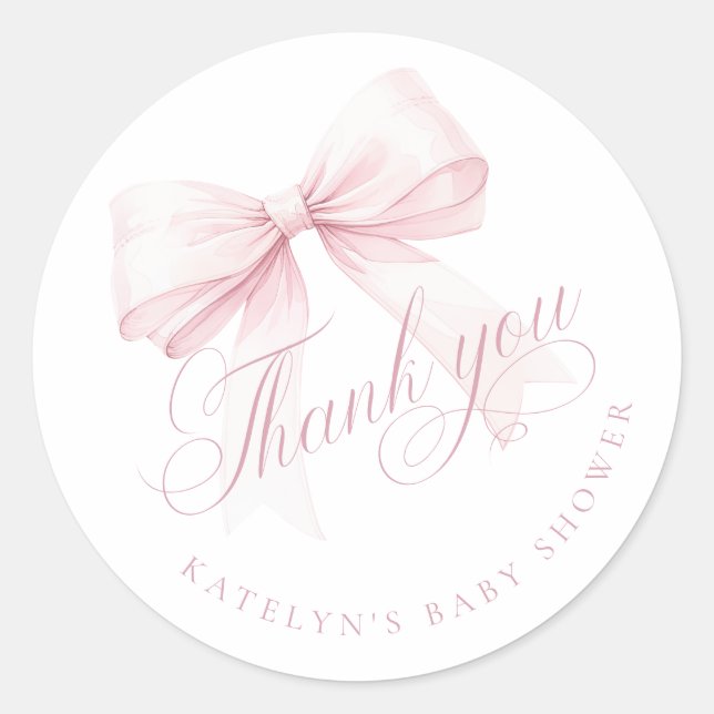 Pink Bow Baby Shower Thank You Runder Aufkleber (Vorderseite)